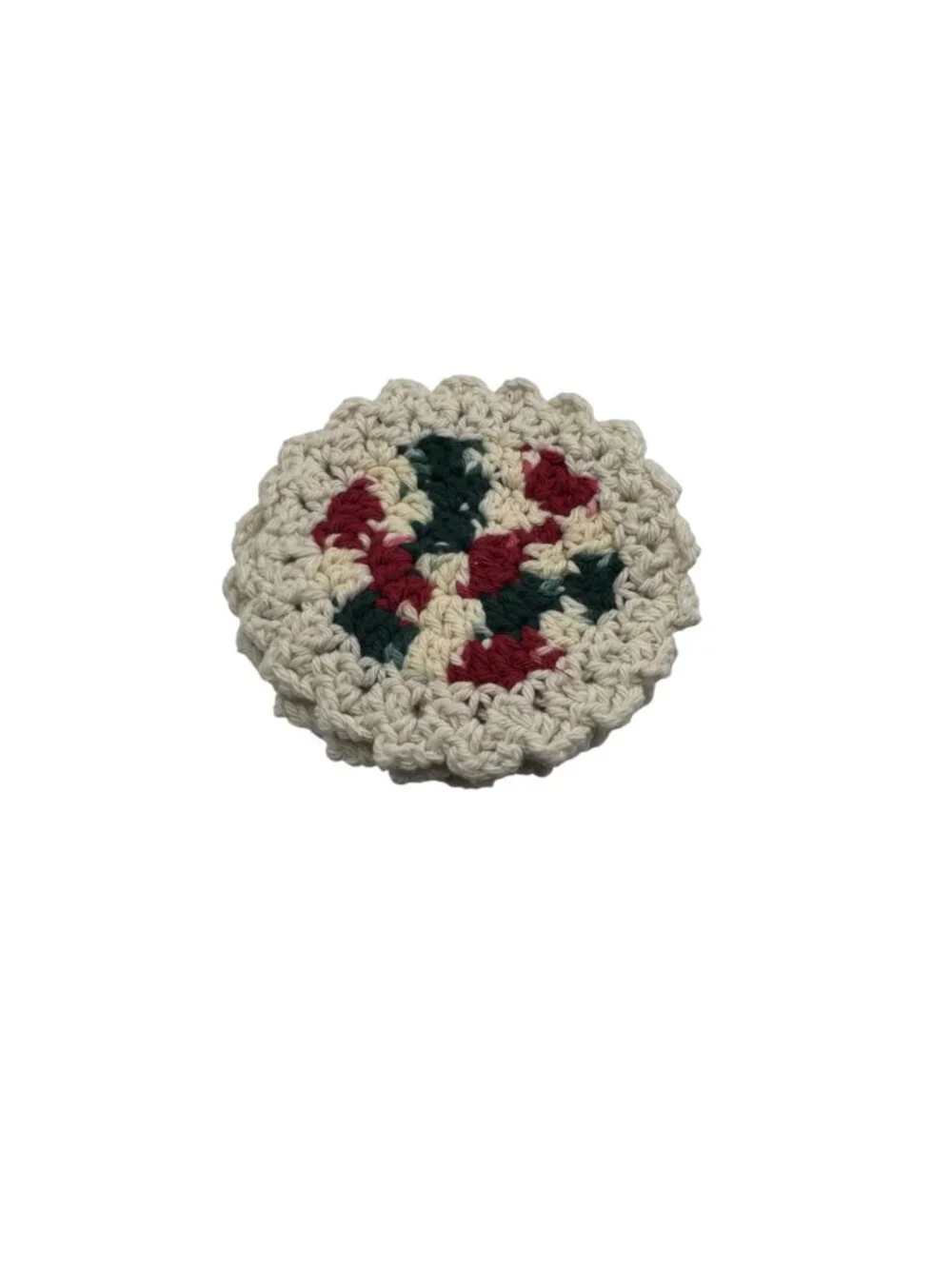 Handmade Crochet  Placemat Set With Coasters Set of 4 each Red Green Cream